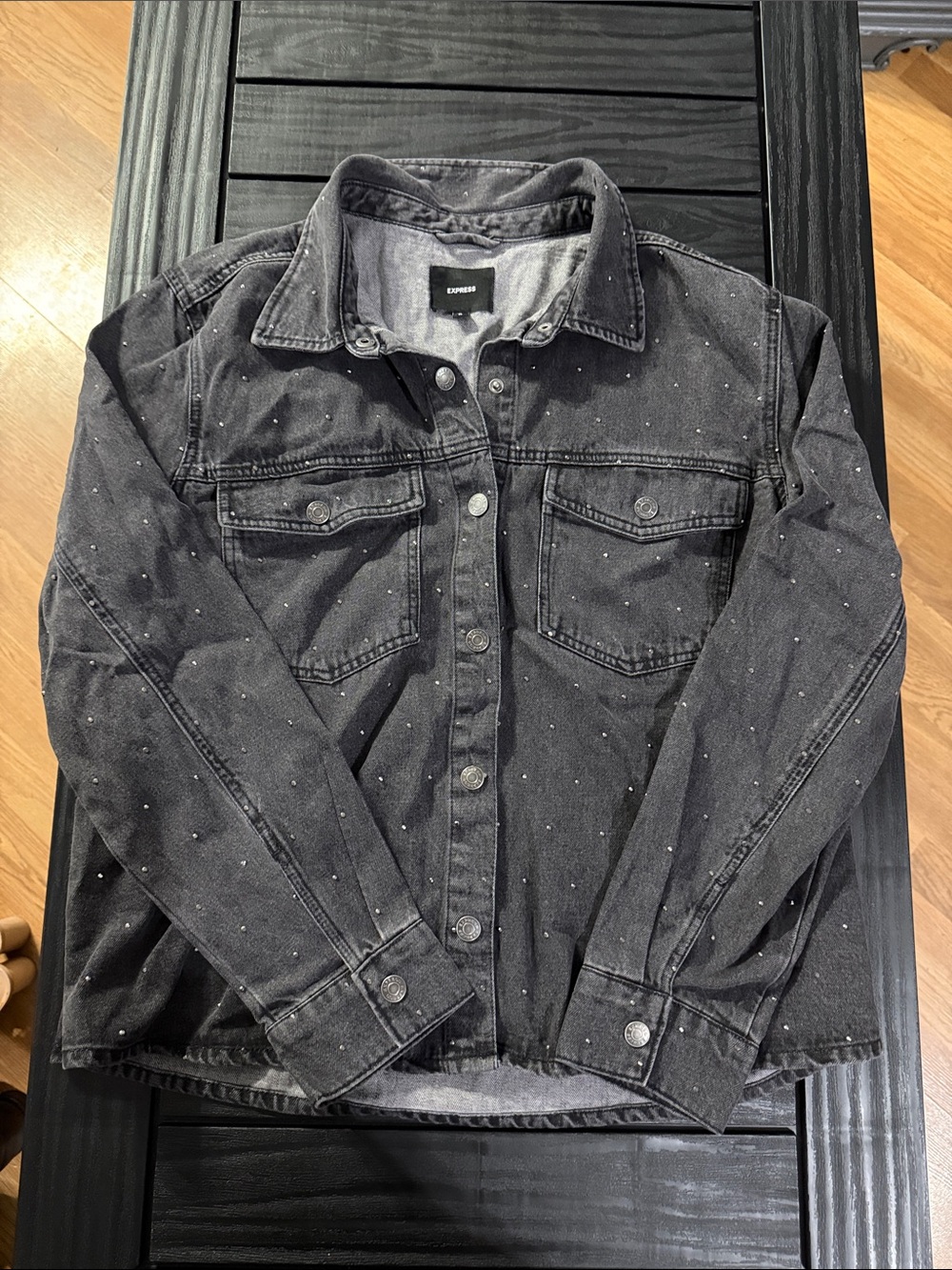 Express Black Denim Jacket with Silver Studs